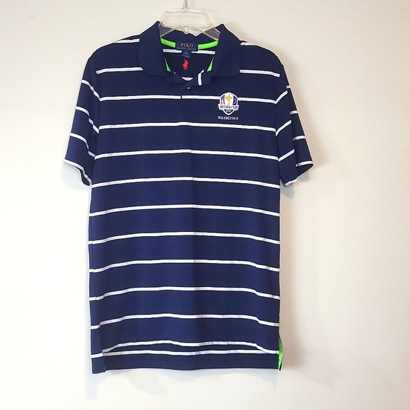 POLO RALPH LAUREN 2016 Ryder Cup Hazeltine Polo Golf Shirt Blue/White YXL - Picture 1 of 11